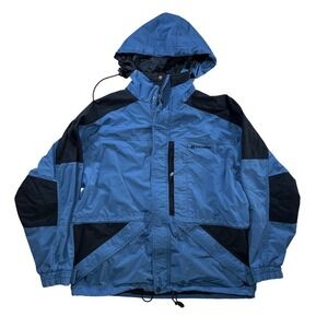 Vintage 90s AE Performance Mens Jacket Blue Black Full Zip Hooded Pockets Large‎